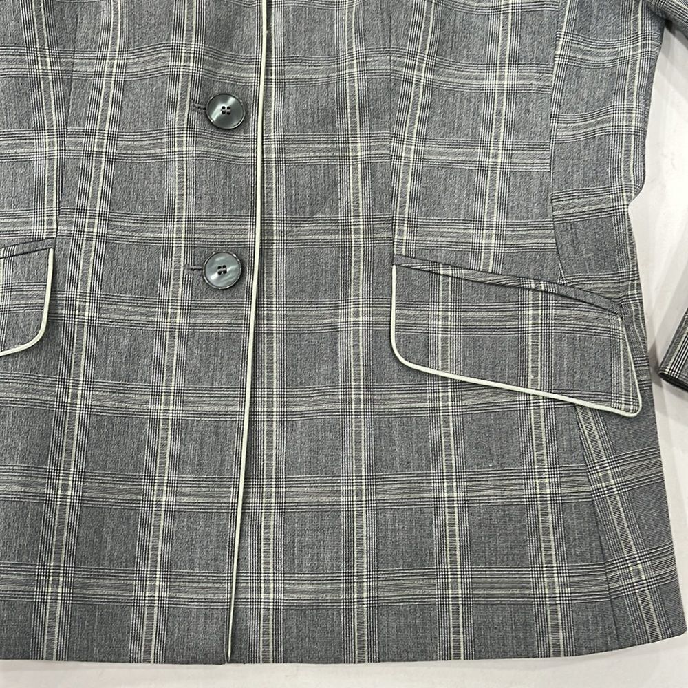 Vintage Le Suit Blazer Women’s Size 12 Gray Mint Plaid Long Sleeve Button Front - Picture 4 of 6